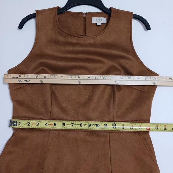 Loft Brown Sleeveless Faux Suede Sheath Dress Size 10 With Pockets - Picture 11 of 13